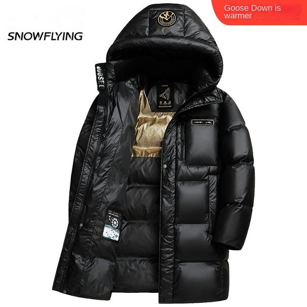 Snow Flying Black Gold Goose Down Jacket In The Long Section 2023 New Youth Men And Women Hooded High-grade Couple Thickened Jacket_viptrois.com
