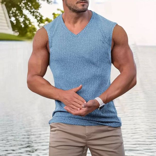 2025 Summer Knitted Vertical Stripe Fitness Sports Slim-fitting Sleeveless Wide Shoulder Tank Top_viptrois.com