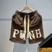 Men's Vintage Letter Print Athletic Shorts, Loose Fit Casual 5-Pocket Sport Shorts For Streetwear Breathable Polyester Blend_viptrois.com