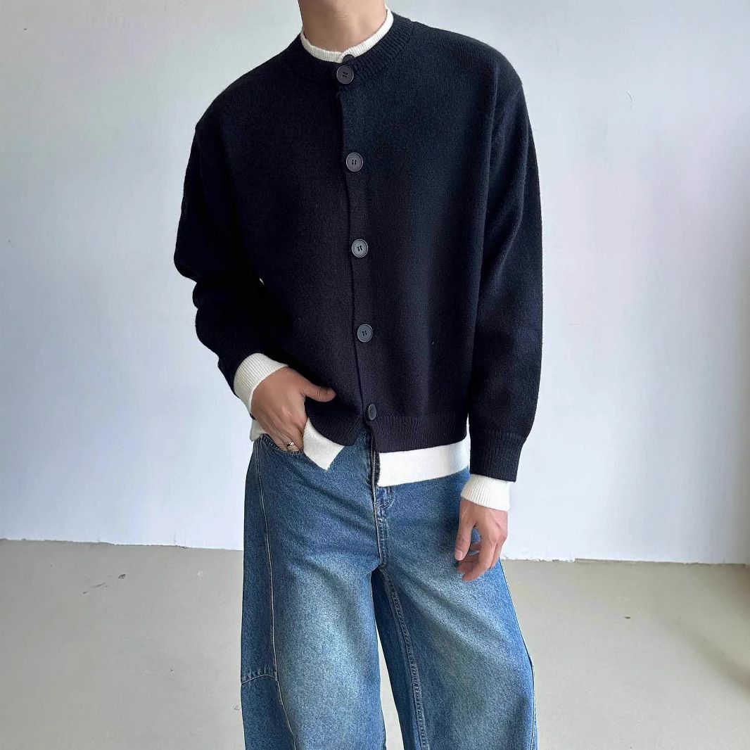 Autumn And Winter Vintage Cardigan Casual Loose Contrasting Button Jacket Knitted Sweater_viptrois.com