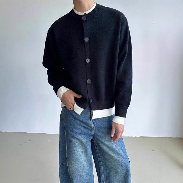 Autumn And Winter Vintage Cardigan Casual Loose Contrasting Button Jacket Knitted Sweater_viptrois.com