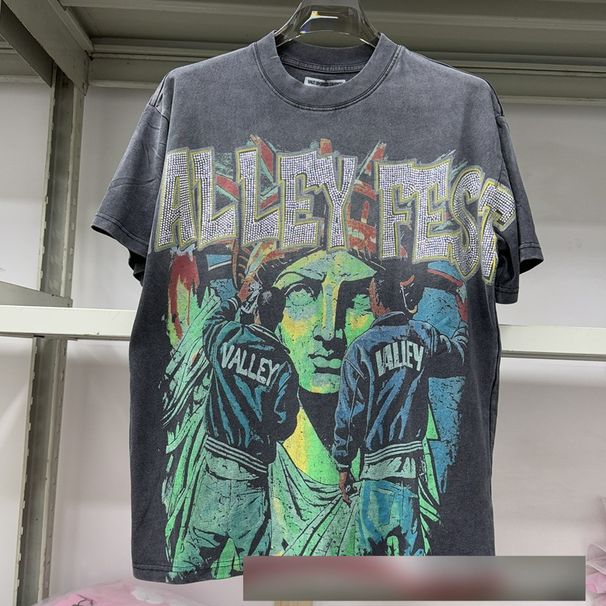25ss Vale Forever Valley Fest Bling Tee Hot Diamond Washed Distressed Short Sleeved T Shirt For Men_viptrois.com