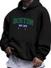 Men's Autumn And Winter Casual Fashionable Loose Hooded Sweatshirt Boston Est 1997 Classic Letter Printed Warm Long Sleeved Pullover_viptrois.com