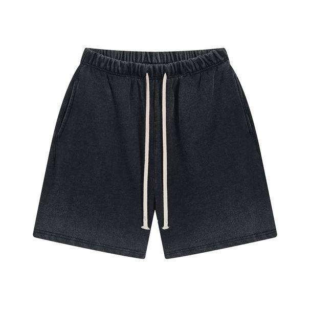 Men's Clothing Streetwear Vintage Heavyweight Washed Cotton Shorts For Men – Spray-Dye Gradient, Relaxed Fit, Elastic Waist (Black, Charcoal)_viptrois.com