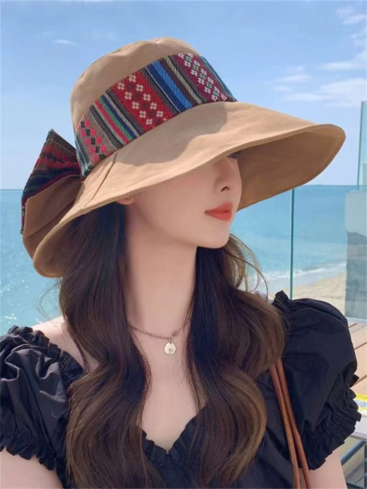 Ethnic Style Spring And Autumn New For Women's Tourism, Foldable Fisherman Bow Shaped Shading Ha, Large Brimmed Sun_viptrois.com