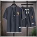 Men's Clothing Hip Hop Summer Street Style Men's Waffle Suit Cool Bear Pattern Luxury T-Shirt And Shorts Set_viptrois.com