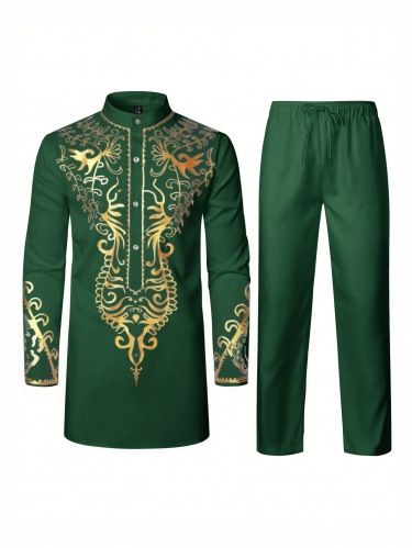 Men's Clothing hot selling new hot selling men's clothing men's suit gold stamping top and trousers 2 piece set_viptrois.com