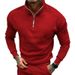 Men's Casual Plus Velvet Solid Color Long-Sleeved Half-Zipper Polo Stand-Up Collar Top_viptrois.com