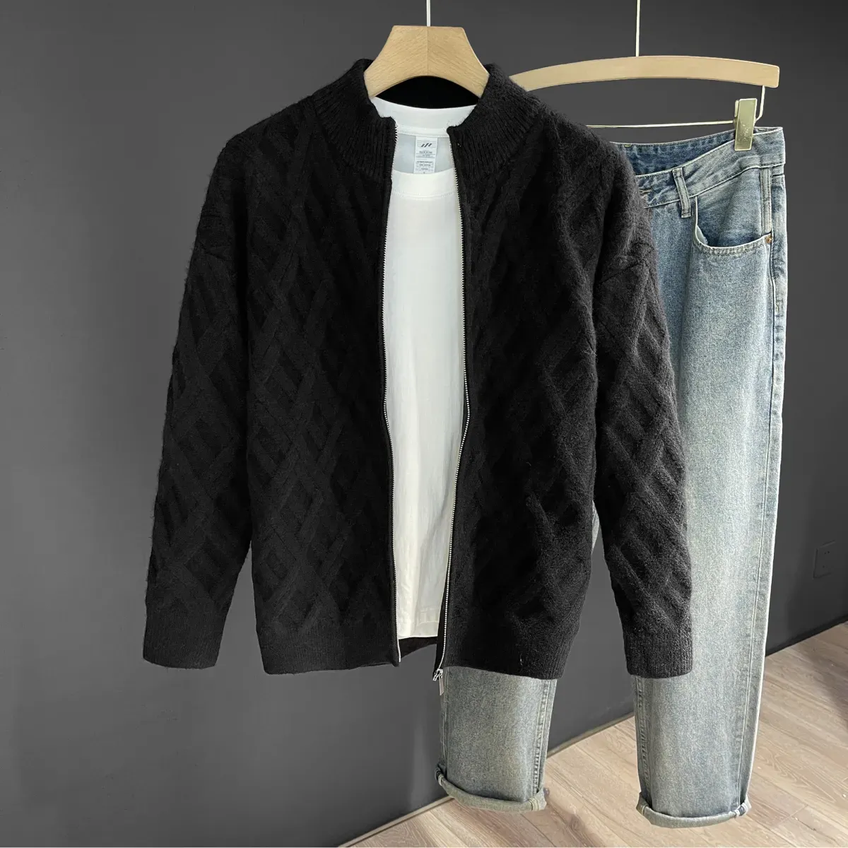 Men's Clothing Men's Solid Knit Cardigan - Classic Long-sleeve Sweater_viptrois.com