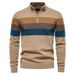 Fashionable Autumn And Winter Half Zipper Men's Pullover Striped Patchwork Sweater_viptrois.com