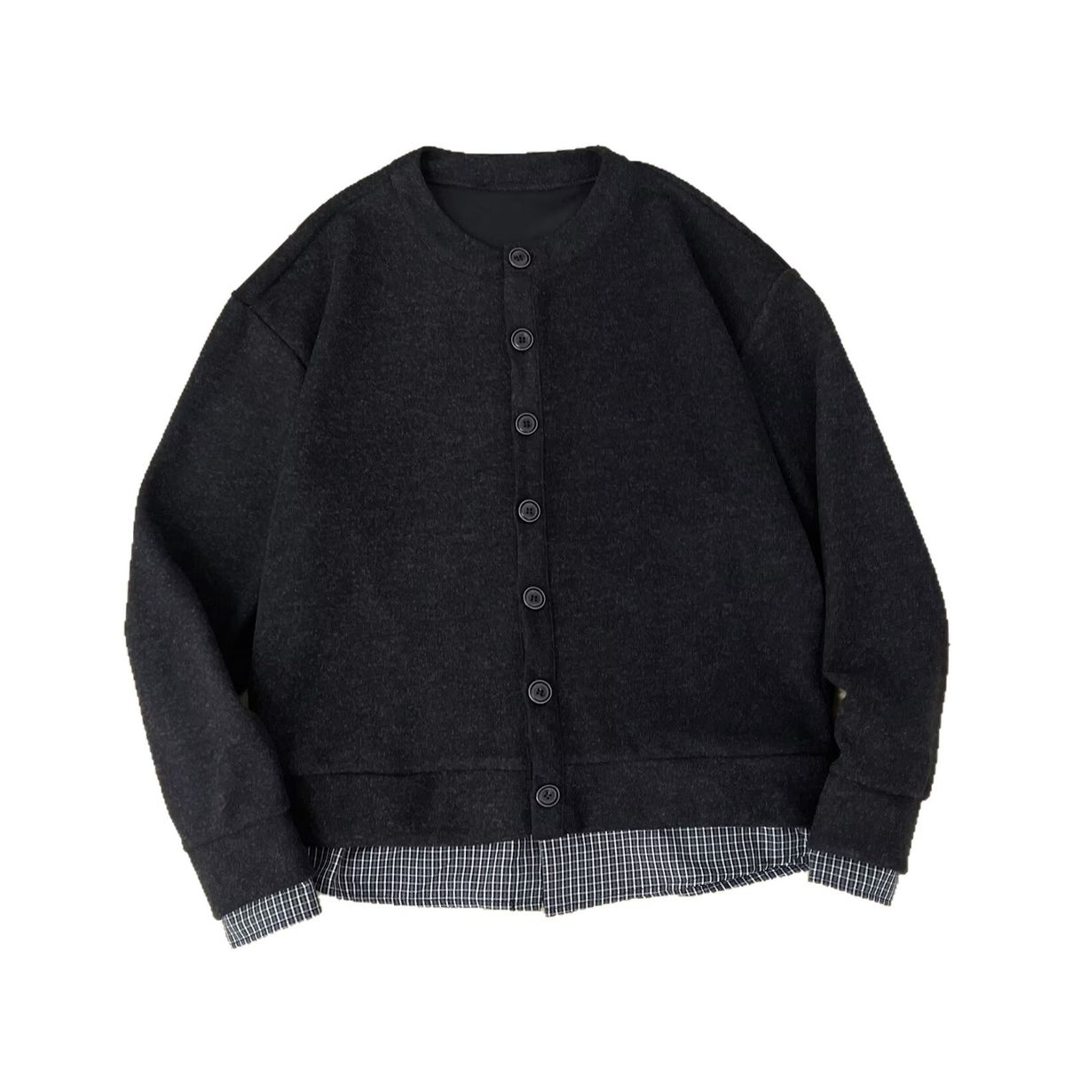 Retro Checkered Patchwork Sweater, Loose Casual Long Sleeved Cardigan, Knitted Sweater Jacket_viptrois.com
