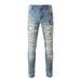 Man's clothing High Street vintage men's jeans Hipster street fashion slim-fit small feet ripped patch casual pants_viptrois.com