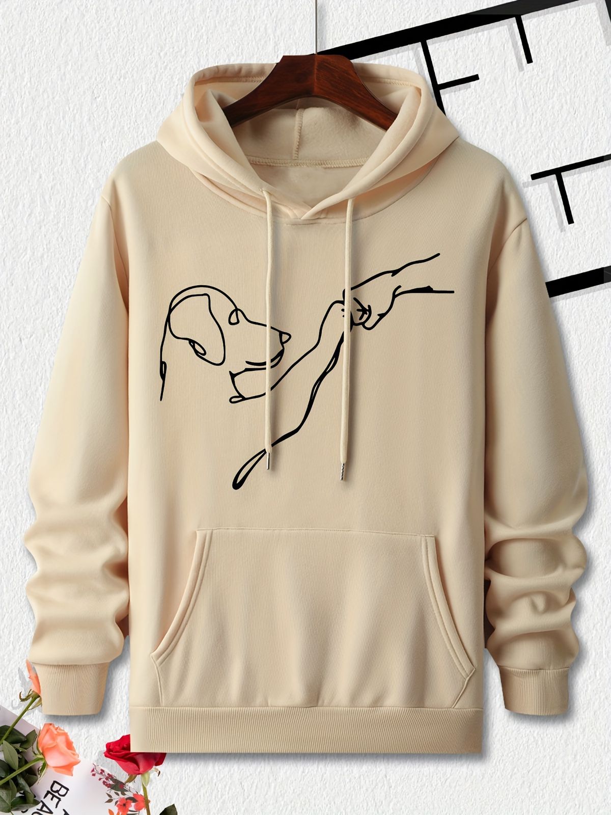 Men's Autumn And Winter Casual Fashionable Loose Hoodie Dog Print Warm Long Sleeved Pullover Sweater_viptrois.com