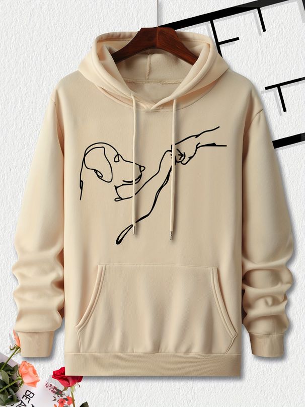 Men's Autumn And Winter Casual Fashionable Loose Hoodie Dog Print Warm Long Sleeved Pullover Sweater_viptrois.com