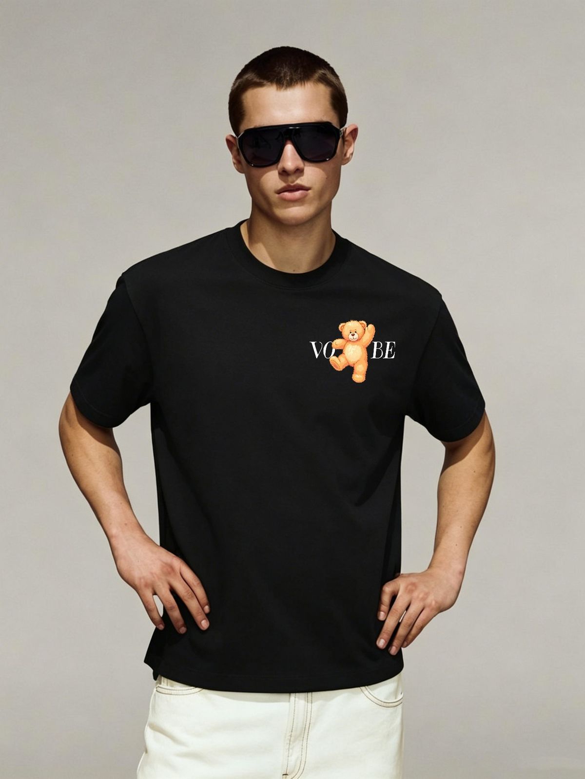 Minimal Varsity Style Basic Teddy Bear Letter Logo Printed Cotton T-Shirt Men's Daily Wear Top_viptrois.com