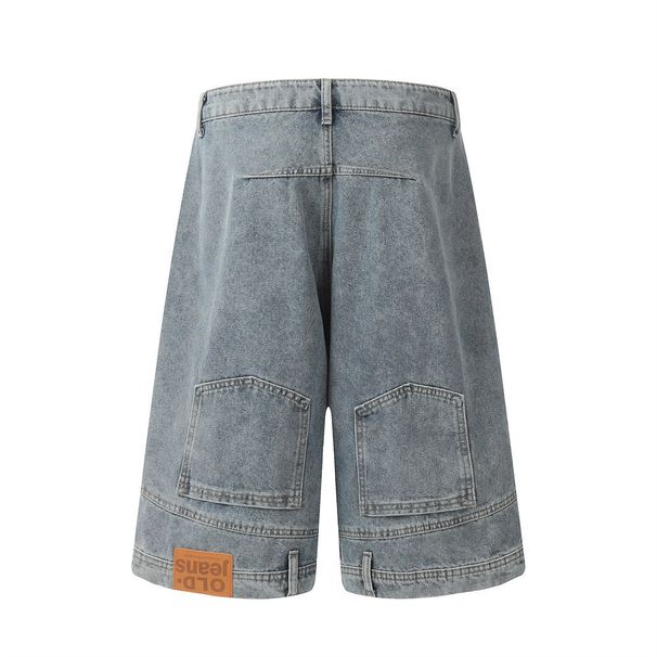 Men's Clothing Reverse Wear Workwear Design Denim Five Point Pants High Street Trend Niche Personality Washed Straight Shorts_viptrois.com