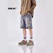 Men's Clothing Workwear Denim Shorts Men's High Street Fashion Straight Leg Fall Feeling Large Pocket Wide Leg Retro Cropped Trousers_viptrois.com