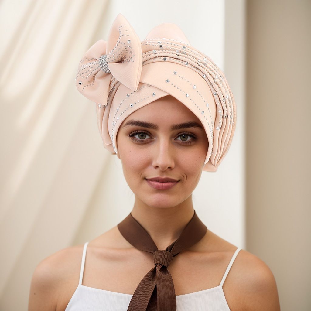 Autumn New Space Layer Hot Diamond Stacked Bow Hat Baotou Hat Muslim Hat_viptrois.com