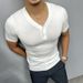 Light Mature Style Summer Short Sleeved Men's Henry V Neck Button Knitted Solid Color Breathable Fashion Casual Non Iron Regular T Shirt_viptrois.com
