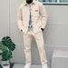 Men's Waffle Knit Long Sleeve Shirt & Pants Casual Suit Set - Slim Fit Autumn Outfit With Button-Down Collar & Pockets_viptrois.com