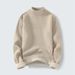 Men's Winter Thermal Fleece Knit Sweater - Semi-Turtle Neck Warm Base Layer, Solid Color Casual Pullover For Cold Weather_viptrois.com