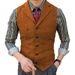 Men's Slim Fit Single-Breasted Waistcoat - Herringbone Pattern Business Vest For Groom & Office Wear, Breathable Polyblend Fabric_viptrois.com