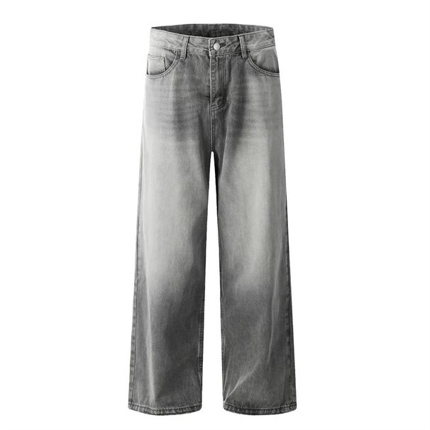Heavy-duty Washed Gradient Denim Straight-leg Men's Long Pants Street Fashion Punk Frayed Distressed White-washed Loose_viptrois.com