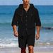 Men's Linen Casual Fashion Suit Long Sleeved Top And Five Point Shorts_viptrois.com