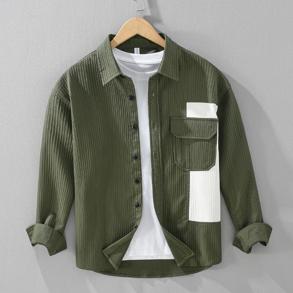Autumn Fashion Lapel Patchwork Long Sleeved Shirt For Men, Fresh And Personalized Plaid Contrasting Casual Jacket_viptrois.com