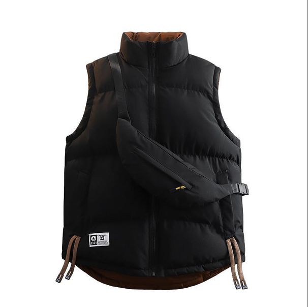 Autumn Winter Stand Collar Plus Size Quilted Loose Reversible Warm Vest Youth Trendy Sleeveless With Small Bag For Men_viptrois.com