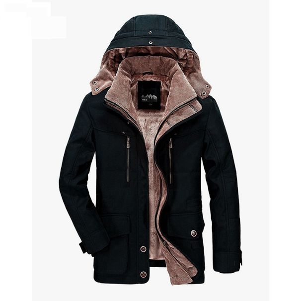 Men's Winter Long Cotton Coat With Fleece Lining, Thickened Warm Jacket For Casual Windproof Outerwear, Plus Size Available_viptrois.com