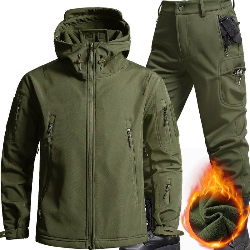 Men's Winter Waterproof Windproof Fleece-Lined Jacket Set For Outdoor Activities - Hiking, Skiing, Fishing & Cycling_viptrois.com