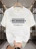 100% Pure Cotton Men's Spring And Autumn Fashion Short Sleeved Los Angeles Graphic Printed Casual Slim Fit Versatile Top_viptrois.com
