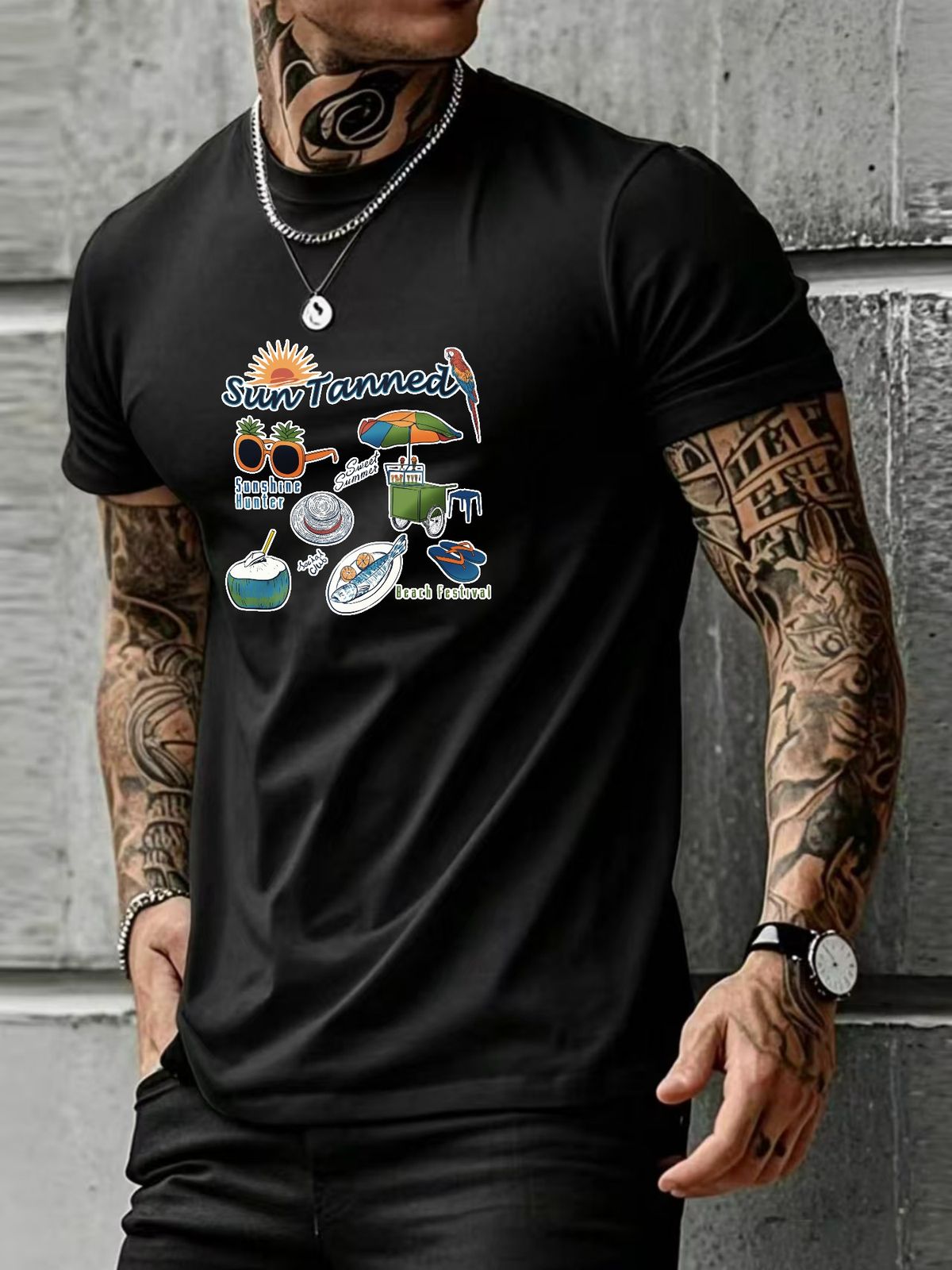 Summer Style T Shirt Sun Tanned Beach Vibes Graphic Print Cotton Blend Casual Wear For Men Outdoor Activities_viptrois.com