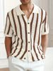 K Hollow Out Vertical Stripe Lapel Sweater, Knitted Sweater, Short Sleeved T-shirt, Men's Polo Shirt, Men's Cardigan_viptrois.com