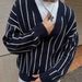 Men's Clothing Sweater Casual Striped Knit Cardigan Single Breasted Men's Autumn Striped Jacquard Knit Cardigan - Relaxed Fit V-Neck Button-Up Sweater_viptrois.com