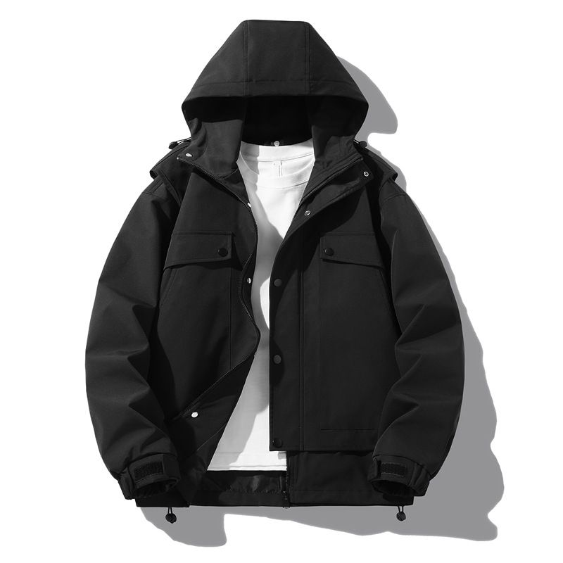 Men's Workwear Color-Block Hooded Jacket – Oversized Korean Streetwear Corduroy Coat (M-4XL, Khaki/Beige/Black/Orange) – Lightweight Polyester_viptrois.com