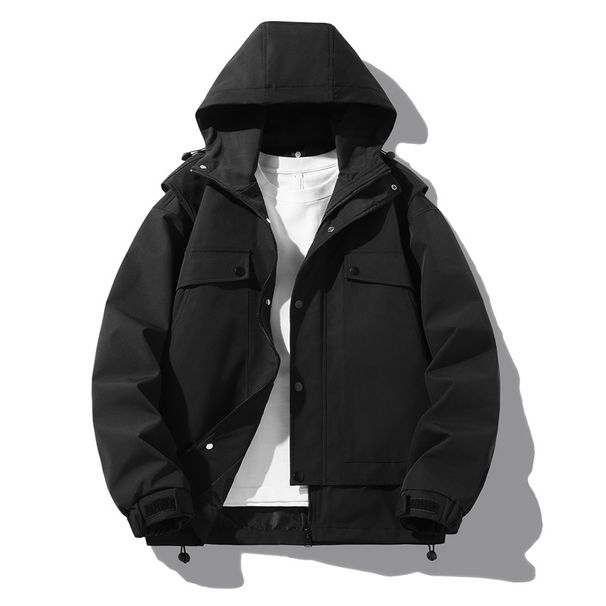 Men's Workwear Color-Block Hooded Jacket – Oversized Korean Streetwear Corduroy Coat (M-4XL, Khaki/Beige/Black/Orange) – Lightweight Polyester_viptrois.com