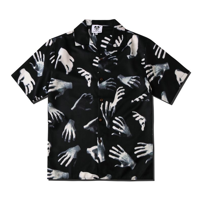Men's Clothing Spring And Summer High Street Style Fashion Dark Palm Digital Printing Lapel Loose Casual Short Sleeved Shirt_viptrois.com