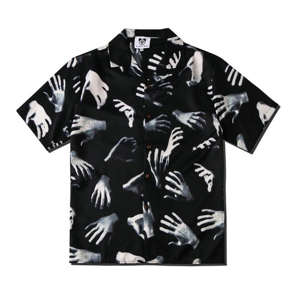Men's Clothing Spring And Summer High Street Style Fashion Dark Palm Digital Printing Lapel Loose Casual Short Sleeved Shirt_viptrois.com
