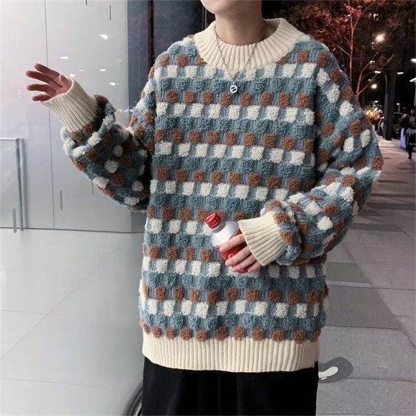Soft waxy retro style sweater for men in autumn and winter, loose outside, students' versatile Fried Dough Twists knitting top_viptrois.com