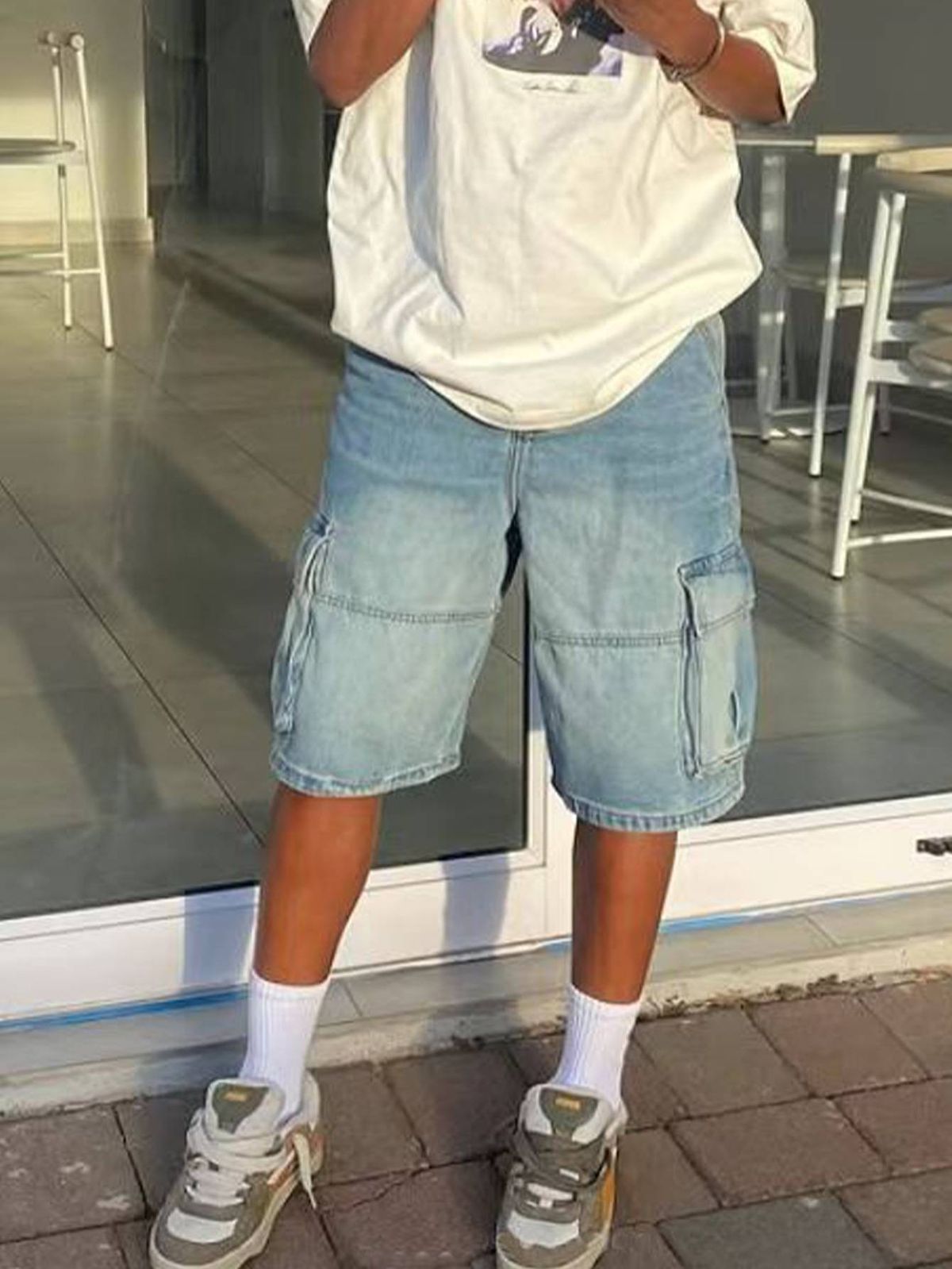 Men's Clothing Denim Loose Shorts Street Fashion Ins Workwear Denim Straight Five Point_viptrois.com