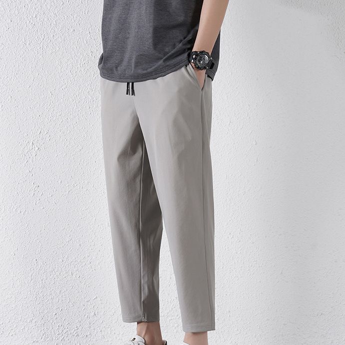 Men's Clothing New Breathable Ice Silk Stretch Nine Point Pants Men's Quick Drying Casual Small Feet Four Sided Stretch Air Conditioning Pants_viptrois.com