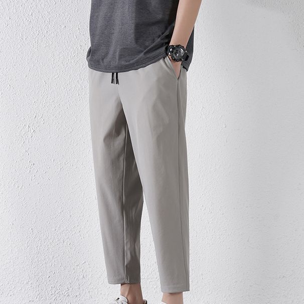 Men's Clothing New Breathable Ice Silk Stretch Nine Point Pants Men's Quick Drying Casual Small Feet Four Sided Stretch Air Conditioning Pants_viptrois.com