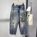 Vintage Washed Distressed Denim Jeans For Men, Relaxed Fit Straight Leg Loose Casual Trousers, Retro Blue Denim Pants_viptrois.com