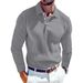 Men's Slim Fit Long Sleeve Polo Shirt - Breathable Stretch Knit Fabric, Business Casual Button Down Collar Solid Color T-shirt For Office & Daily Wear_viptrois.com