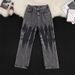 Men's Clothing Jeans 2025 Summer Men's American Narrow Version Slim Straight Semi Elastic Washed Flared Trousers_viptrois.com