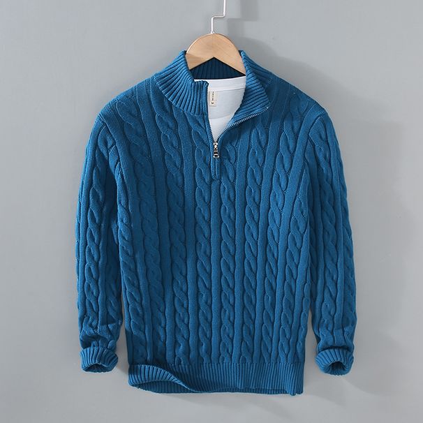 Men's Chunky Knit Sweater – Half-Zip Cable Pullover With Relaxed Fit For Winter (White/Burgundy/Grey/Navy/Black/Beige)_viptrois.com