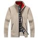 Men's Zip-Up Cardigan Sweater - Warm Fleece Lined Knit Jacket With Stand Collar, Casual Long Sleeve Pullover For Autumn & Winter_viptrois.com