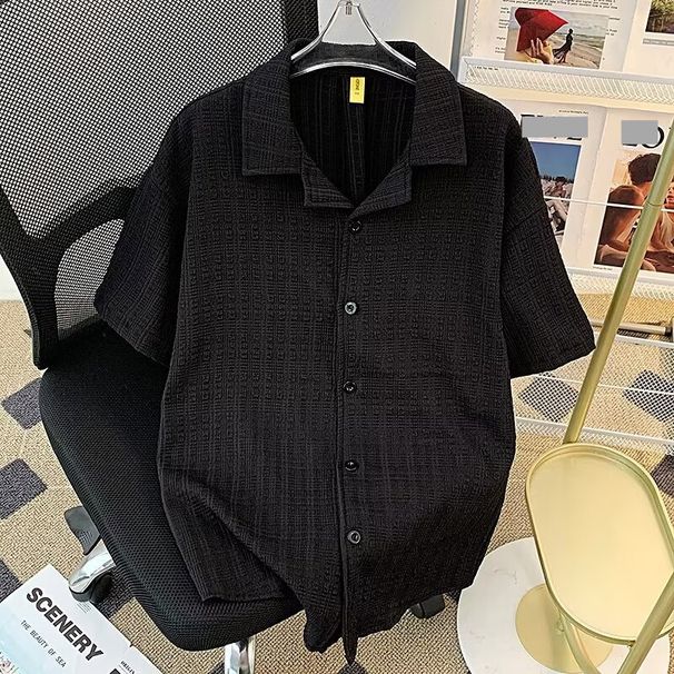 Men's Clothing Summer Retro Texture Natural Wrinkled Cuban Collar Short Sleeved Shirt Men's Cool And Loose Casual Shirt_viptrois.com